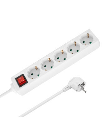 Tīkla pagarinātājs ar 5 vācu tipa ligzdām un slēdzi Rebel, balts, 3 m, 3x1,5 mm