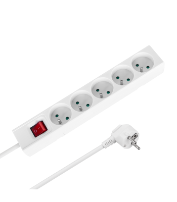 Pagarinātājs ar 5 franču tipa kontaktligzdām un slēdzi Rebel, balts, 5 m, 3x1,5 mm²
