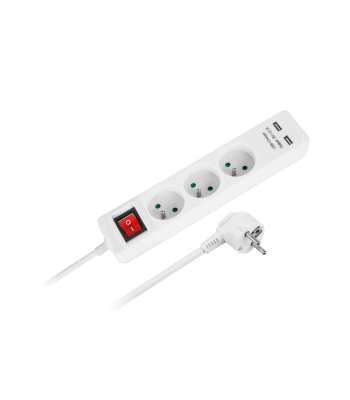 Tīkla pagarinātājs ar 3 ligzdām un 2 USB pieslēgvietām, ar slēdzi - Rebel - 5m
