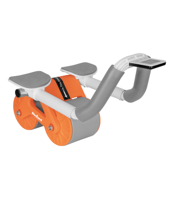 Dubultais vēdera preses ritenis ar taimeri, pelēks-oranžs REBEL ACTIVE AB roller Wheel AB-3