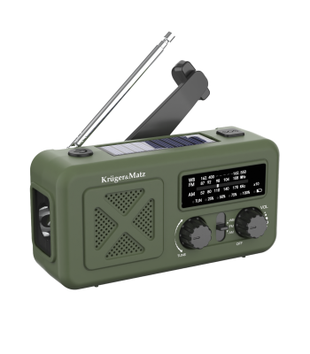 Pārnēsājams saules enerģijas avārijas radio ar SOS funkciju, powerbanku 2000 mAh, lukturīti un rokas ģeneratoru Kruger&Matz