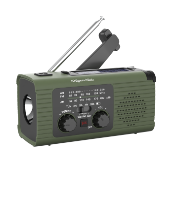Avārijas saules radio ar SOS funkciju, powerbank 5000mAh, lukturīti un dinamo Kruger&Matz KM0836