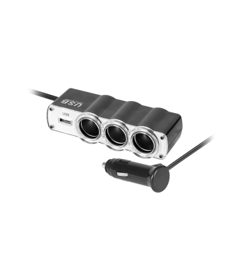 Automašīnas piepīpētāja ligzdas sadalītājs ar kabeli un USB x3