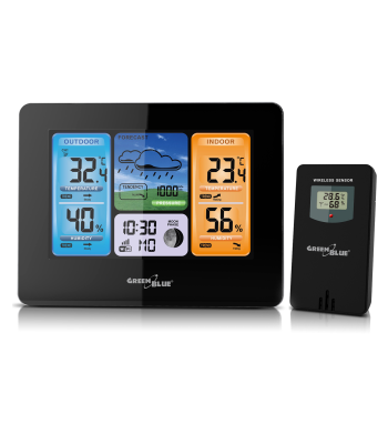 Bezvadu WiFi meteoroloģiskā stacija ar DCF un mēness fāzēm GreenBlue GB522