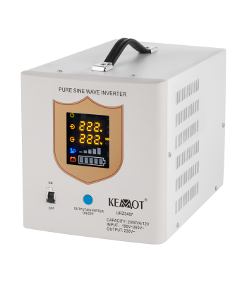 Avārijas barošanas avots ar tīru sinusoīdu un uzlādes funkciju KEMOT PROsinus-2000, 12V 230V 2000VA/1200W
