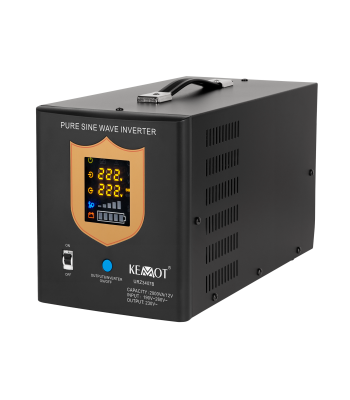 Avārijas barošanas avots KEMOT PROsinus-2000 ar tīru sinusoidālu vilni un uzlādes funkciju, melns, 12V 230V 2000VA/1200W