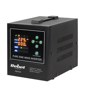 Avārijas barošanas avots ar tīru sinusoidu un uzlādes funkciju – Rebel POWER-500-LFP4, 12V 230V 500VA/300W
