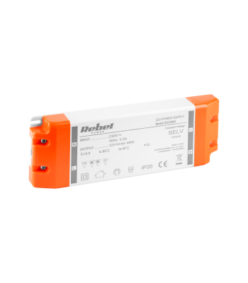 REBEL LED diožu virteņu barošanas bloks (YSL60-1204000), 12V 4A, 48W max.