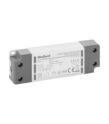 Barošanas bloks Rebel LED virtenēm, 12 V / 1,5 A, maks. 18 W, IP20, 120 x 42 x 20 mm