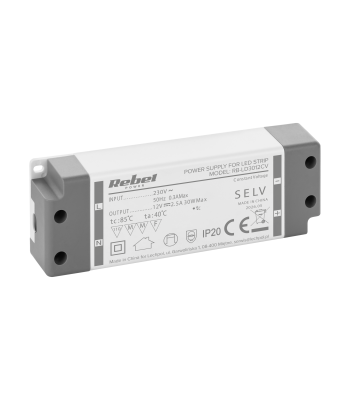 Barošanas bloks LED virtenēm Rebel IP20 12V/2.5A max.30W 147 x 48 x 24 mm