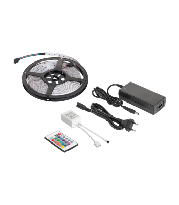 RGB LED lentes komplekts ar kontrolieri un barošanas bloku, krāsains, ūdensizturīgs, 12V 28W 5m