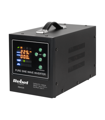 Avārijas barošanas avots ar tīru sinusoidālo vilni un 12V/230V uzlādes funkciju Rebel POWER-1000-LFP4 1000VA/700W