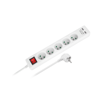 Rebel tīkla pagarinātājs ar slēdzi, 5 kontaktligzdām un 2 USB ligzdām, 1,5 m