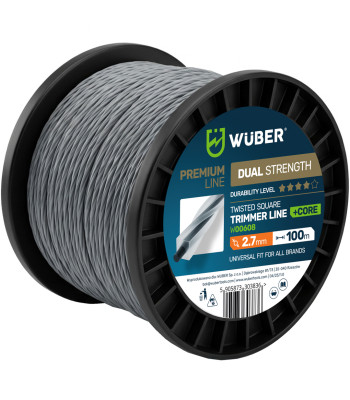 Pastiprināta trimmera aukla ar vītu kvadrātveida profilu WUBER +CORE, 2.7 mm, 100 m