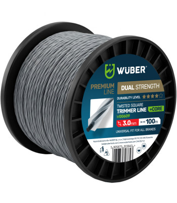 Pastiprināta trimmera aukla ar vītu kvadrātveida profilu WUBER +CORE 3.0 mm 100 m