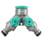 Dārza krāna ūdens sadalītājs ar 2 izejām un adapteri WUBER, G 3/4" 26.5 mm, G 1/2" 21 mm, W00711