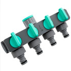 Četrkanālu dārza krāna ūdens sadalītājs WUBER ar adapteri, W00714, G 3/4" 26.5 mm, G 1/2" 21 mm