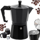 Moka kanniņa kafijas pagatavošanai, alumīnija, melna, 6 tasītēm, 300 ml