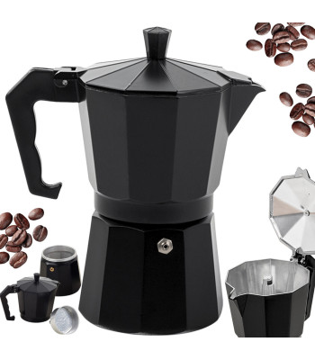 Moka kanniņa kafijas pagatavošanai, alumīnija, melna, 6 tasītēm, 300 ml
