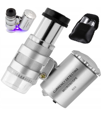Kabatas juveliermikroskops ar LED un UV apgaismojumu, 60x