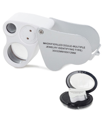 Salokāma kabatas juvelierlupa ar 2 LED, 30x un 60x, 22mm un 12mm