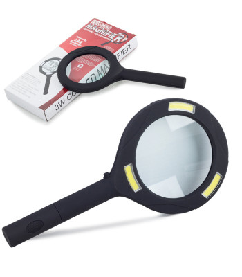 Rokas lupa lasīšanai ar 3 SMD LED diodēm, 3× palielinājums, 80 mm