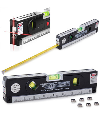 Lāzera līmeņrādis ar mērlenti un LED apgaismojumu, 24,5 × 2,8 × 6 cm