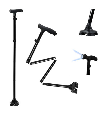 Saliekams spieķis ar 6 LED lukturīti un četrpunktu atbalstu, 85–97 cm