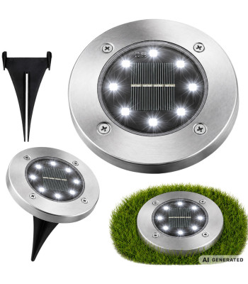 Zemē ievietojamu dārza saules lampu komplekts ar krēslas sensoru – 8 LED, 4 gab.