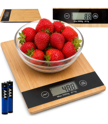 Bambusa elektroniskie virtuves svari ar LCD displeju, 5 kg