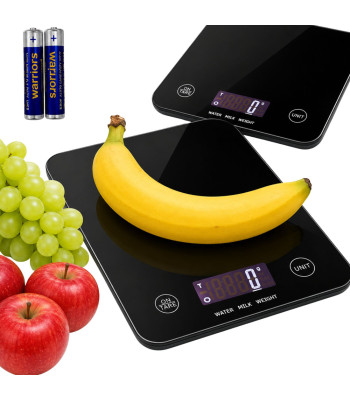 Elektroniskie virtuves svari ar stikla platformu, LCD displeju, melni, bezvadu, 5 kg, 1 g