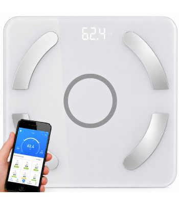 Analītiskie vannas istabas svari ar Bluetooth un ķermeņa parametru analīzi, 180 kg, 28 × 28 × 2 cm