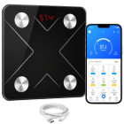 Analītiskie vannas istabas svari ar Bluetooth, stikla platformu, LCD un USB uzlādi, 180 kg, 28 × 28 cm