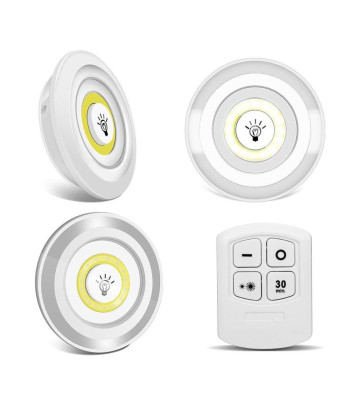 Pašlīmējošu bezvadu led cob lampiņu komplekts ar pulti, 3 gab., 9 cm x 2 cm