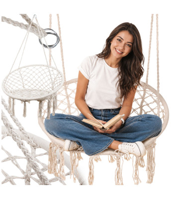 Boho stila iekaramais krēsls–šūpoles „stārķa ligzda”, 80cm