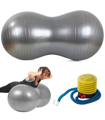 Dubultā vingrošanas un rehabilitācijas bumba ar pumpi, sudraba krāsā – 90cm, diametrs līdz 40cm