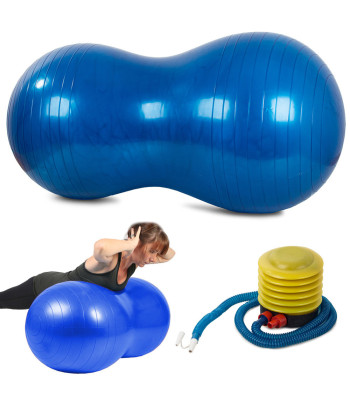 Dubultā zemesrieksta formas vingrošanas bumba ar pumpi – liela, 40cm × 80cm