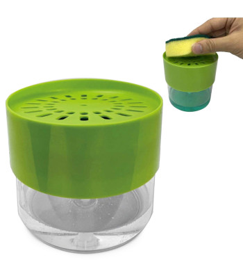 Trauku mazgāšanas līdzekļa dozators ar sūkli un sūkļa turētāju, zaļš, 500 ml, 12 cm x 11 cm