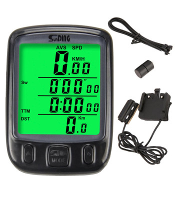 Ūdensizturīgs velodators ar LCD displeju un spidometru, 27 funkcijas