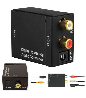 Optiskais audio konverters Toslink SPDIF uz 2 × RCA cinch