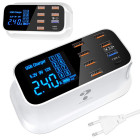 Galda tīkla lādētājs tālruņiem ar 8 USB pieslēgvietām, USB-C un displeju, QC 3.0, 40 W, 14 x 7,5 x 5 cm
