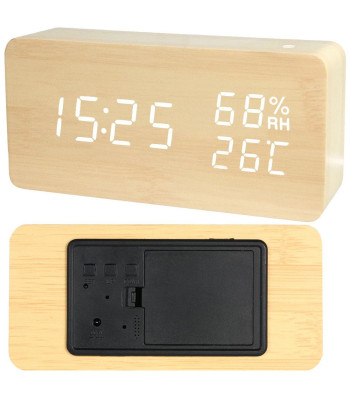 Elektroniskais modinātājpulkstenis ar termometru un higrometru, USB, 15 × 7 × 4 cm
