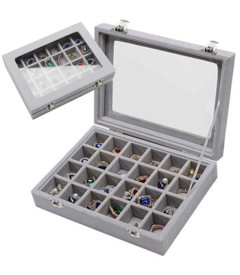 Rotaslietu kastīte-organizators ar stikla vāku, pelēka, 20 × 15 × 5,2 cm
