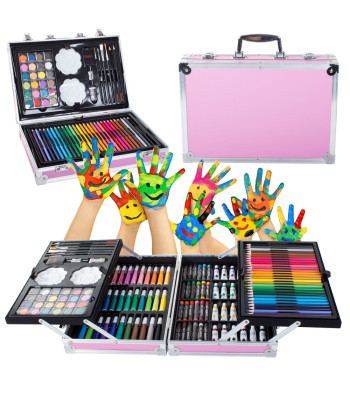 Zīmēšanas un gleznošanas komplekts rozā koferī, 145 elementi