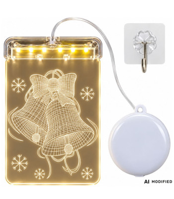 Ziemassvētku LED vitrāžas dekors logam ar zvaniem, 11,5 × 17 × 1,5 cm