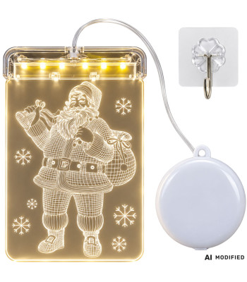 LED Ziemassvētku vitrāžas dekors logam ar Ziemassvētku vecīti, 17 × 11,5 cm
