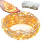 Stieples gaismiņu virtene ar baterijām, silti balta gaisma, 100 led, 10m