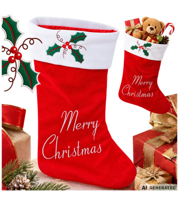 Ziemassvētku zeķe dāvanām ar uzrakstu “merry christmas”, liela, 62 cm
