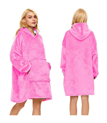 Silts rozā džemperis-pleds ar kapuci, biezs, 2 vienā, oversize, XXL