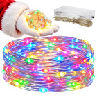 Daudzkrāsaina dekoratīvā lampiņu virtene uz stieples ar baterijām, 100 LED, 10m